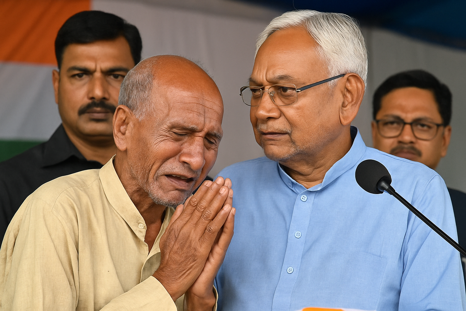 मंच पर रो पड़ा बुजुर्ग, नीतीश कुमार से लगाई न्याय की गुहार