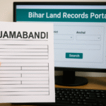 “जमाबंदी की प्रति और बिहार लैंड रिकॉर्ड्स पोर्टल स्क्रीन”